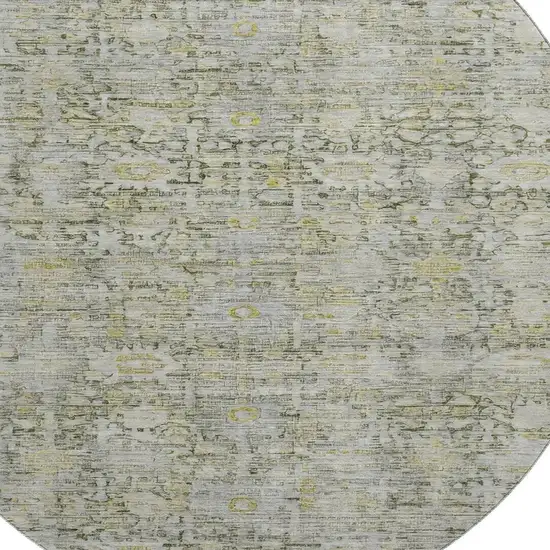 8' Pewter And Gold Oriental Washable Round Rug With UV Protection Photo 2