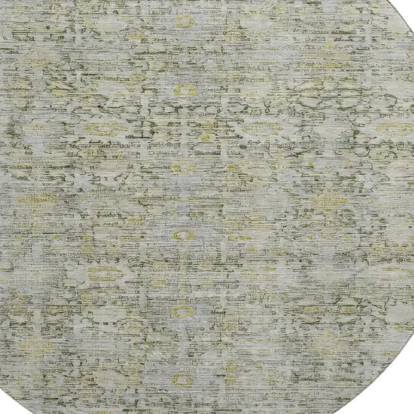 8' Pewter And Gold Oriental Washable Round Rug With UV Protection Photo 2