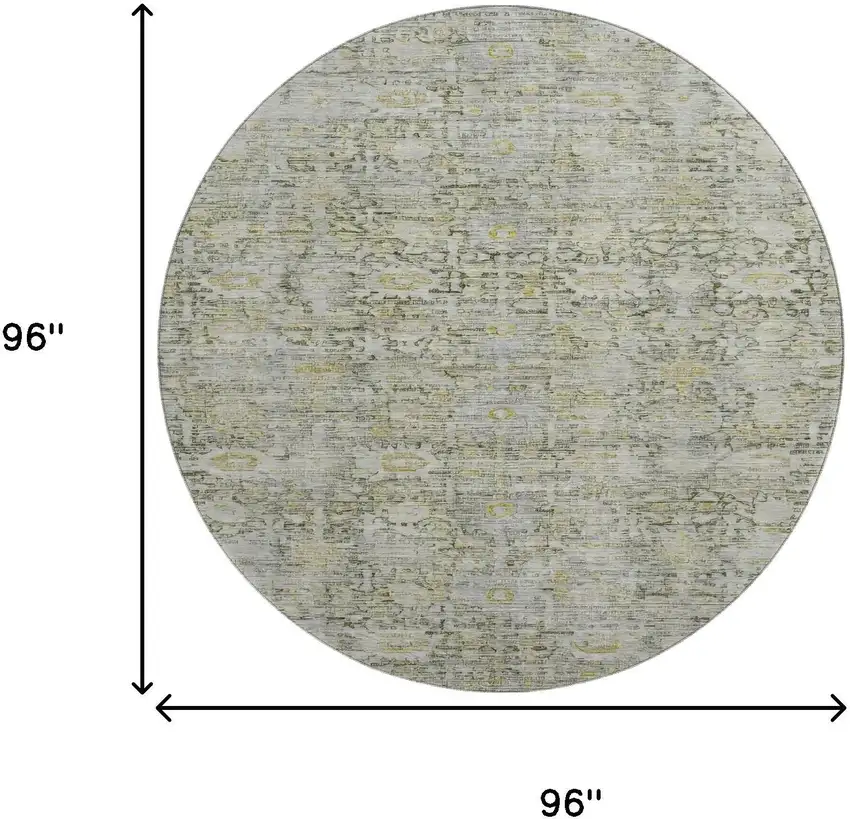 8' Pewter And Gold Oriental Washable Round Rug With UV Protection Photo 9