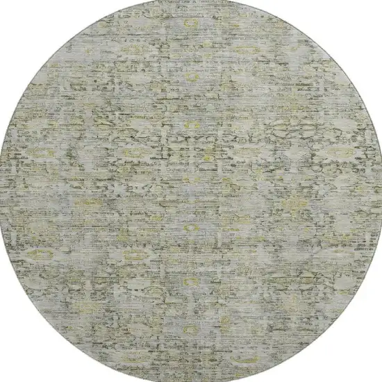 8' Pewter And Gold Oriental Washable Round Rug With UV Protection Photo 3