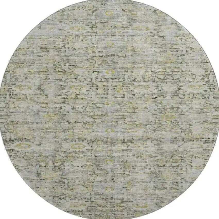 8' Pewter And Gold Oriental Washable Round Rug With UV Protection Photo 3