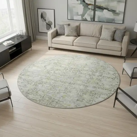 8' Pewter And Gold Oriental Washable Round Rug With UV Protection Photo 2