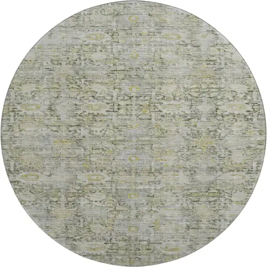 8' Pewter And Gold Oriental Washable Round Rug With UV Protection Photo 1
