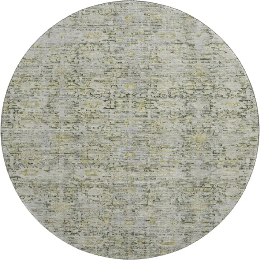 8' Pewter And Gold Oriental Washable Round Rug With UV Protection Photo 1
