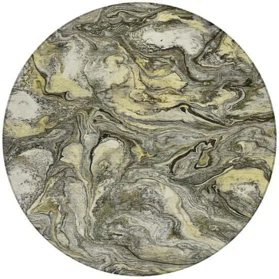 8' Pewter And Gold Round Abstract Washable Indoor Outdoor Area Rug Photo 4