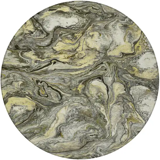 8' Pewter And Gold Round Abstract Washable Indoor Outdoor Area Rug Photo 3