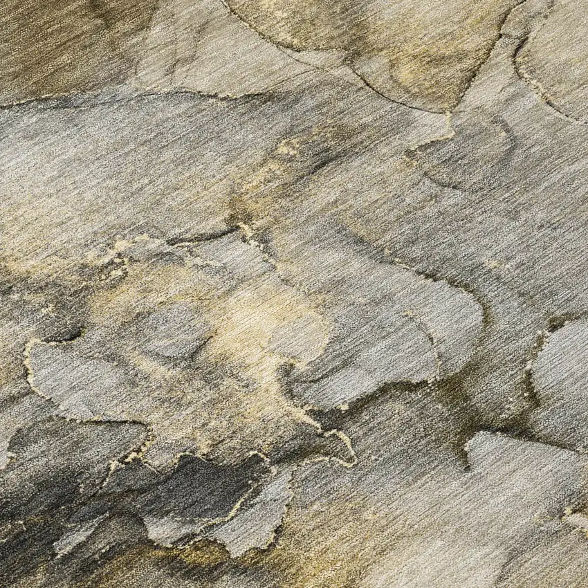 8' Pewter And Gold Round Abstract Washable Indoor Outdoor Area Rug Photo 8