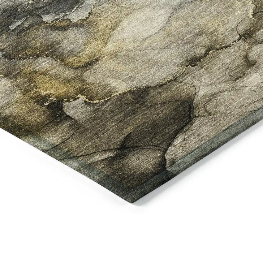 8' Pewter And Gold Round Abstract Washable Indoor Outdoor Area Rug Photo 8