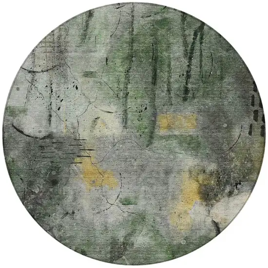 8' Pewter And Gold Round Abstract Washable Indoor Outdoor Area Rug Photo 3