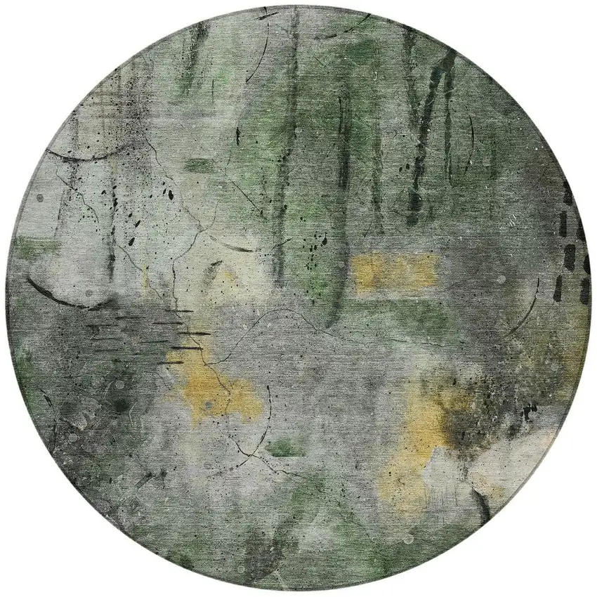 8' Pewter And Gold Round Abstract Washable Indoor Outdoor Area Rug Photo 3