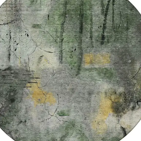 8' Pewter And Gold Round Abstract Washable Indoor Outdoor Area Rug Photo 4