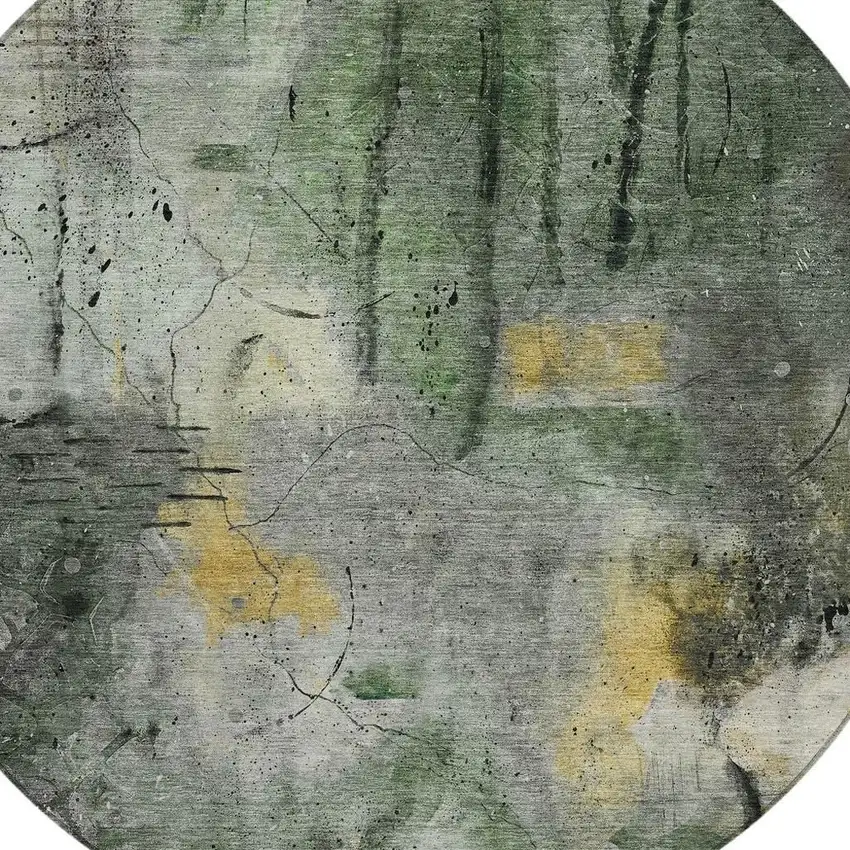 8' Pewter And Gold Round Abstract Washable Indoor Outdoor Area Rug Photo 4