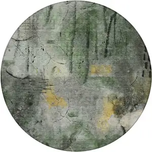 Photo of 8' Pewter And Gold Round Abstract Washable Indoor Outdoor Area Rug