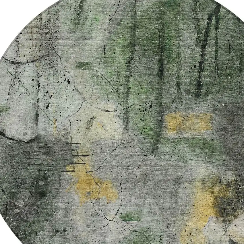 8' Pewter And Gold Round Abstract Washable Indoor Outdoor Area Rug Photo 8