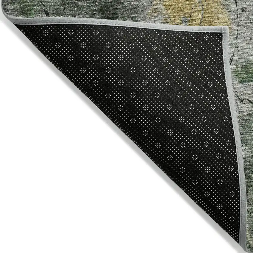 8' Pewter And Gold Round Abstract Washable Indoor Outdoor Area Rug Photo 9