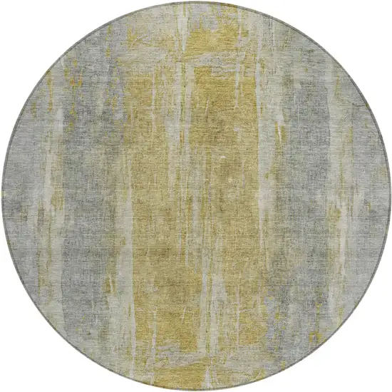 8' Pewter And Gold Round Abstract Washable Indoor Outdoor Area Rug Photo 2