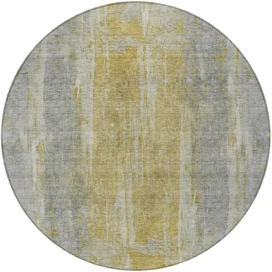 8' Pewter And Gold Round Abstract Washable Indoor Outdoor Area Rug Photo 4