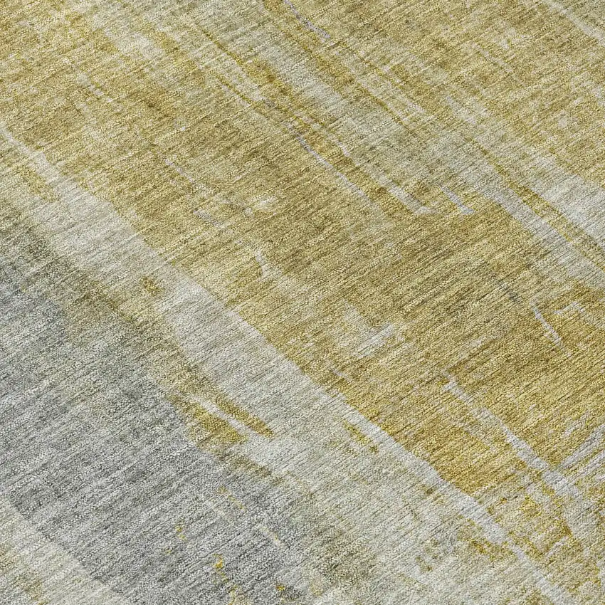 8' Pewter And Gold Round Abstract Washable Indoor Outdoor Area Rug Photo 9