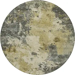 Photo of 8' Pewter And Gold Round Abstract Washable Indoor Outdoor Area Rug