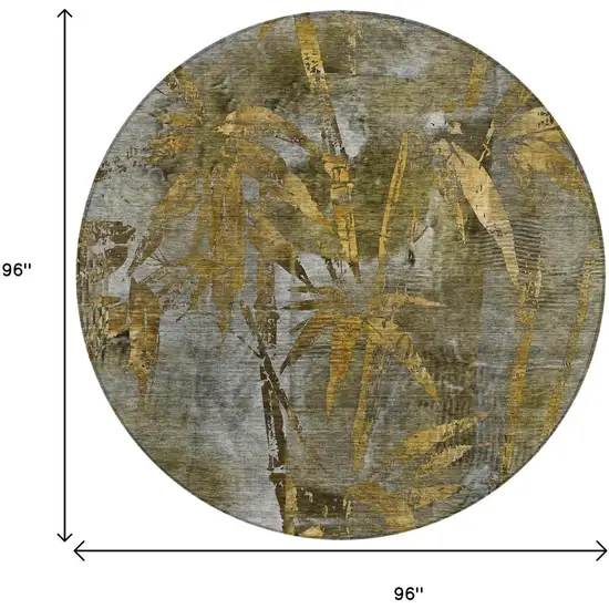 8' Pewter And Gold Round Botanical Leaves Washable Indoor Outdoor Area Rug Photo 3