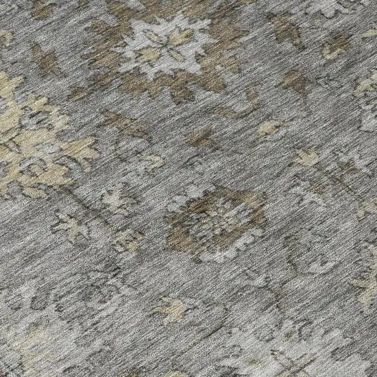 8' Pewter And Gold Round Floral Washable Indoor Outdoor Area Rug Photo 9