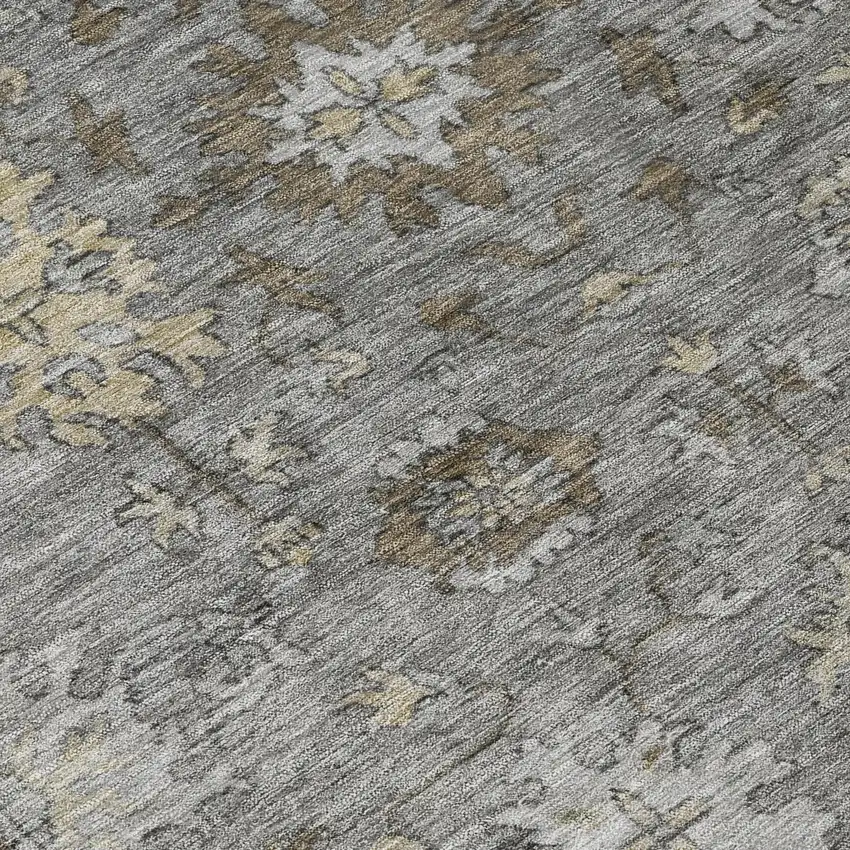 8' Pewter And Gold Round Floral Washable Indoor Outdoor Area Rug Photo 9