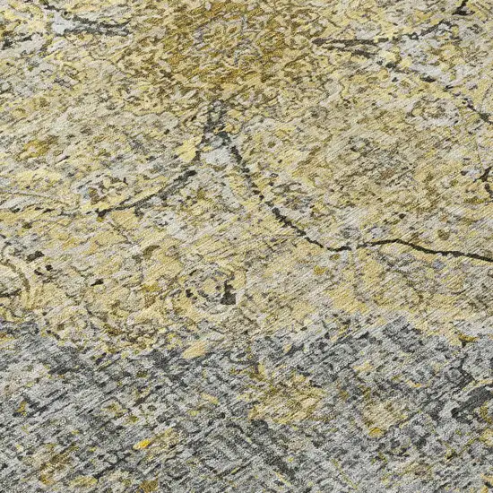 8' Pewter And Gold Round Oriental Washable Indoor Outdoor Area Rug Photo 9