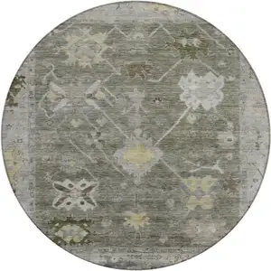 Photo of 8' Pewter And Gold Round Tribal Washable Indoor Outdoor Area Rug