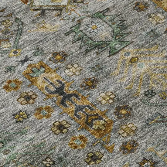 8' Pewter And Gold Round Tribal Washable Indoor Outdoor Area Rug Photo 9