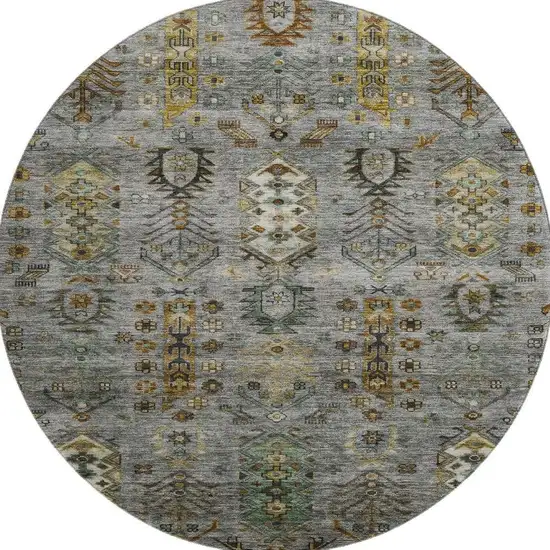 8' Pewter And Gold Southwestern Washable Round Rug With UV Protection Photo 4