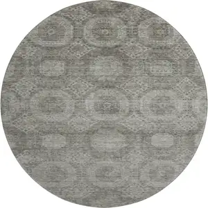 Photo of 8' Pewter And Gray Abstract Geometric Washable Round Rug With UV Protection