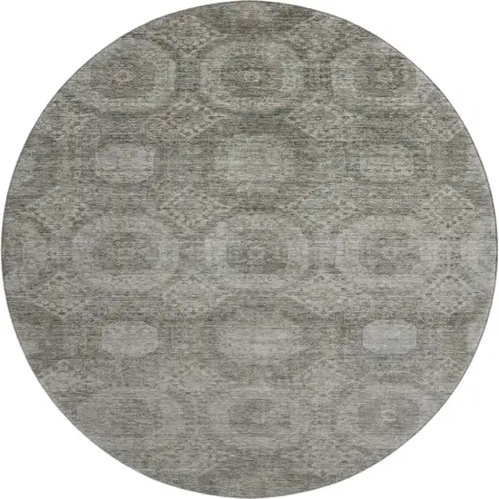 8' Pewter And Gray Abstract Geometric Washable Round Rug With UV Protection Photo 1