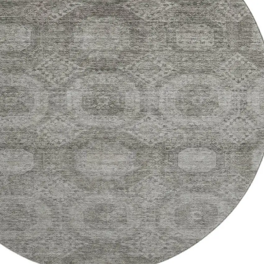 8' Pewter And Gray Abstract Geometric Washable Round Rug With UV Protection Photo 3