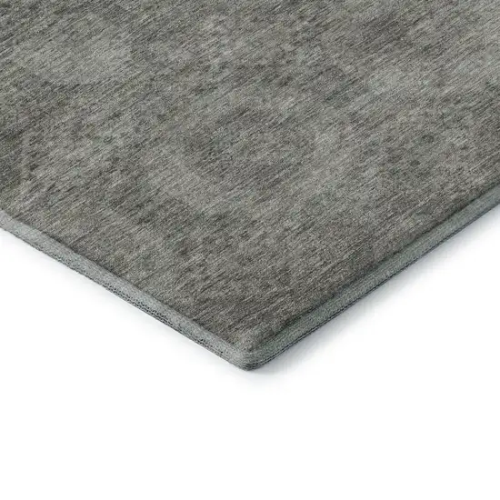 8' Pewter And Gray Abstract Geometric Washable Round Rug With UV Protection Photo 7