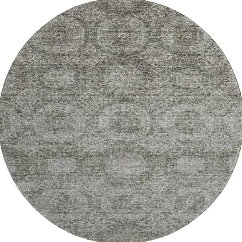 8' Pewter And Gray Abstract Geometric Washable Round Rug With UV Protection Photo 4