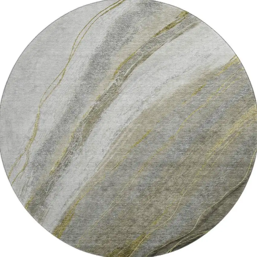 8' Pewter And Gray Abstract Washable Round Rug With UV Protection Photo 3