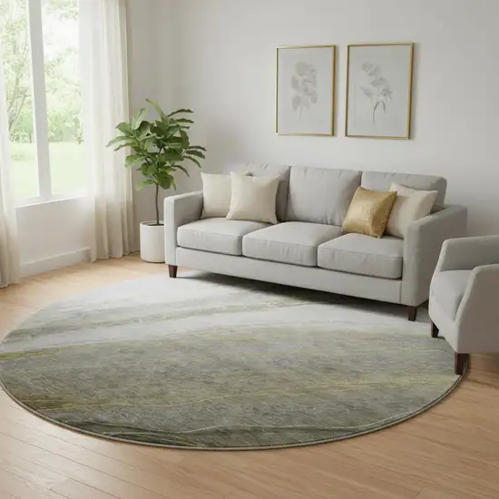 8' Pewter And Gray Abstract Washable Round Rug With UV Protection Photo 2