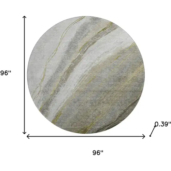 8' Pewter And Gray Abstract Washable Round Rug With UV Protection Photo 7