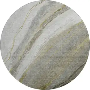 Photo of 8' Pewter And Gray Abstract Washable Round Rug With UV Protection