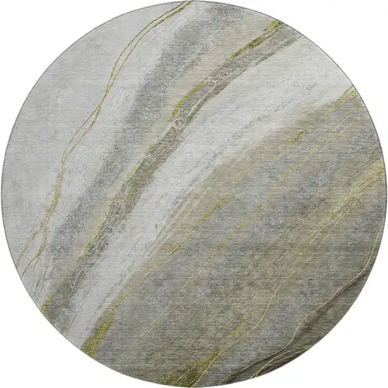 8' Pewter And Gray Abstract Washable Round Rug With UV Protection Photo 1