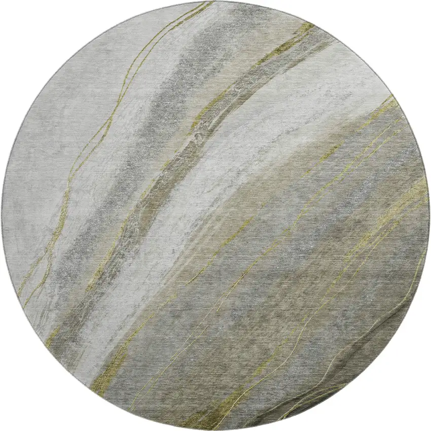 8' Pewter And Gray Abstract Washable Round Rug With UV Protection Photo 1