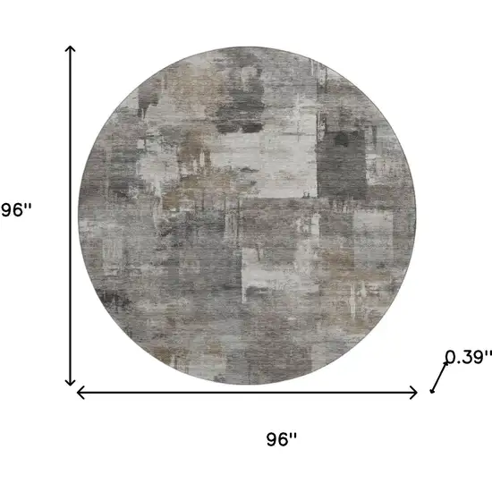8' Pewter And Gray Abstract Washable Round Rug With UV Protection Photo 8