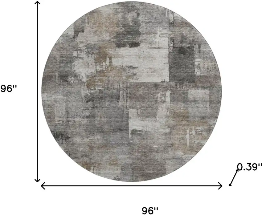 8' Pewter And Gray Abstract Washable Round Rug With UV Protection Photo 8