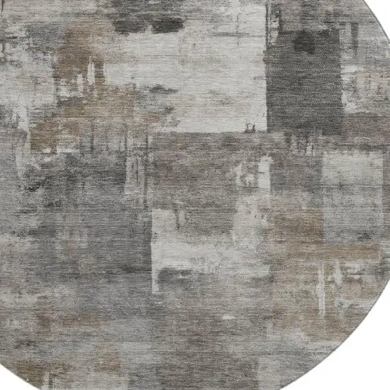 8' Pewter And Gray Abstract Washable Round Rug With UV Protection Photo 3