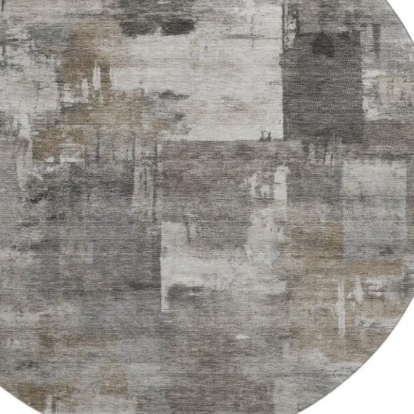 8' Pewter And Gray Abstract Washable Round Rug With UV Protection Photo 3