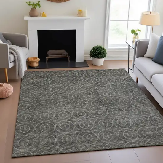 8' Pewter And Gray Geometric Washable Area Rug With UV Protection Photo 4