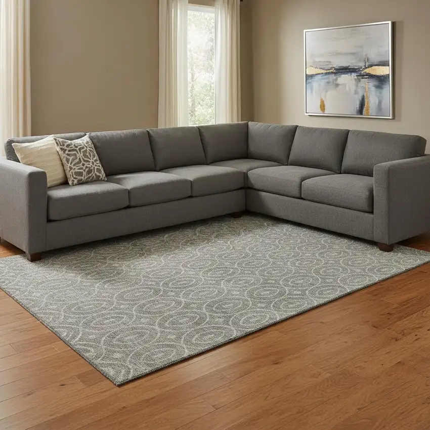 8' Pewter And Gray Geometric Washable Area Rug With UV Protection Photo 2