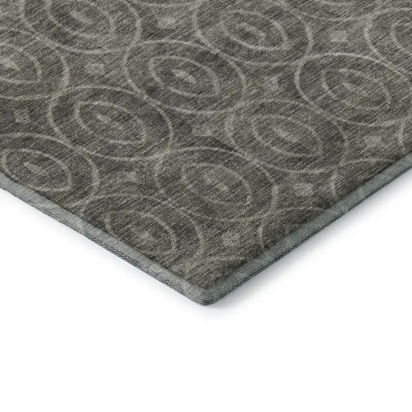 8' Pewter And Gray Geometric Washable Area Rug With UV Protection Photo 7