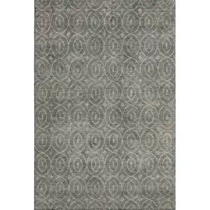 Photo of 8' Pewter And Gray Geometric Washable Area Rug With UV Protection