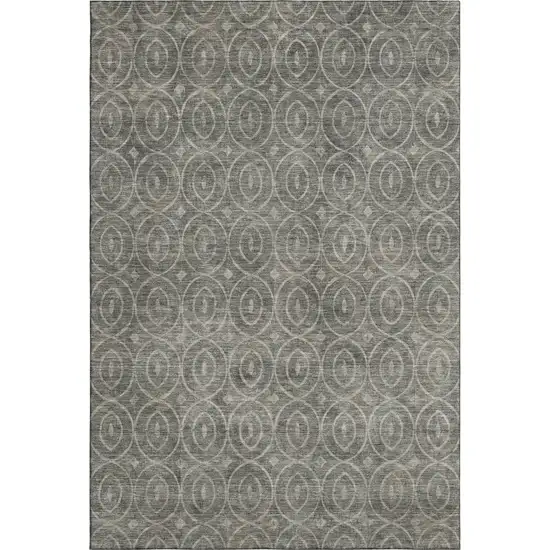 8' Pewter And Gray Geometric Washable Area Rug With UV Protection Photo 1